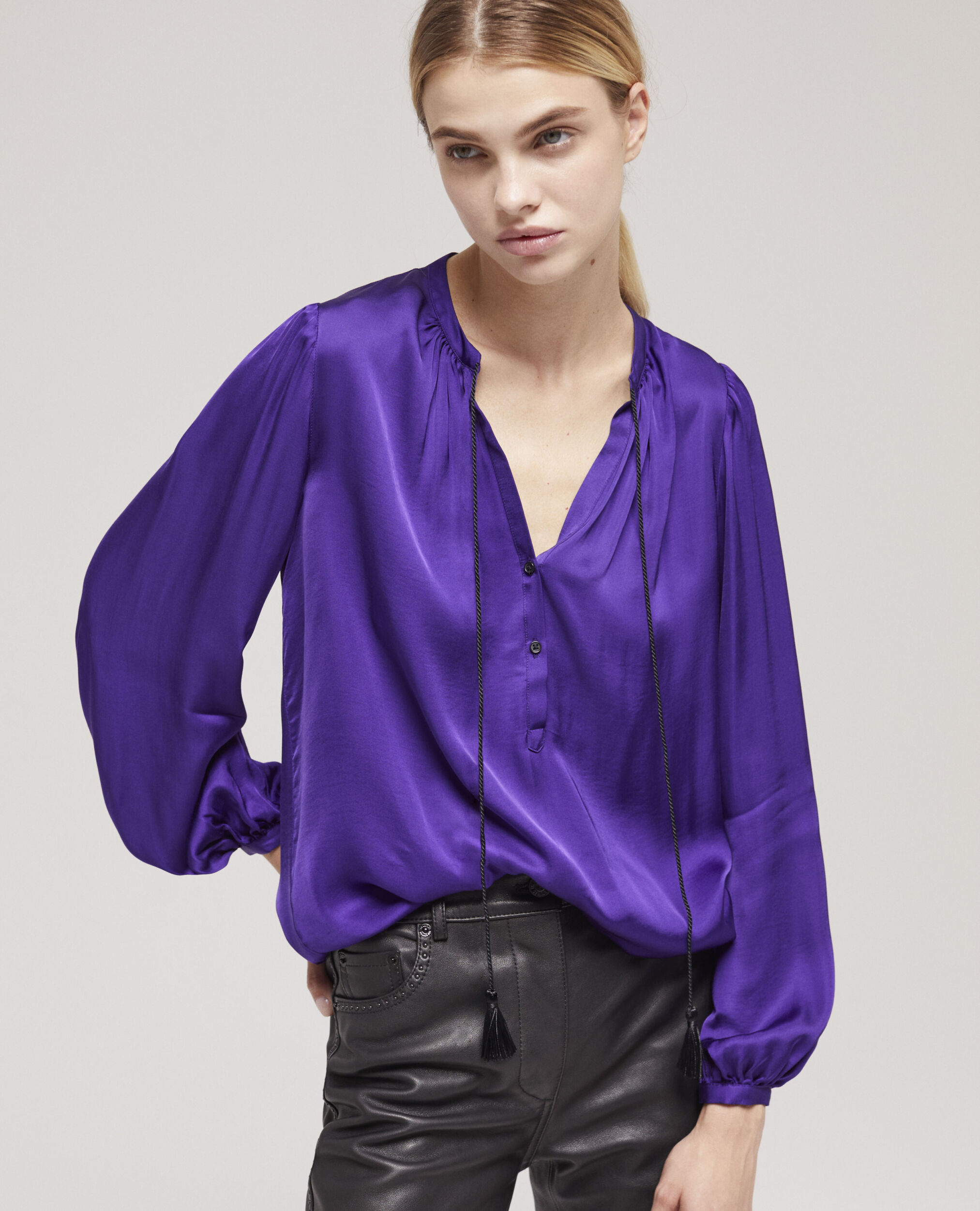 Chemise manches bouffantes violette, PURPLE, hi-res image number null