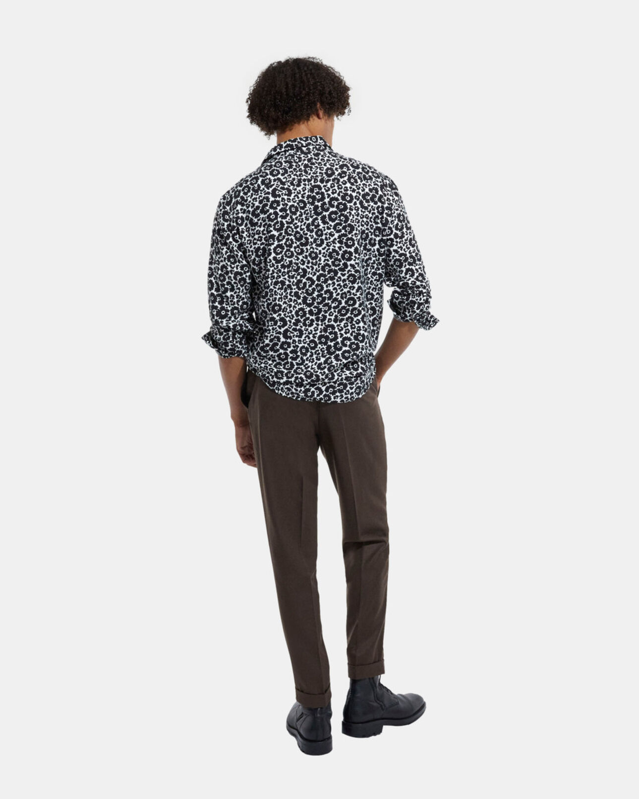 The Kooples MEN BLACK WHITE floral shirt with classic collar