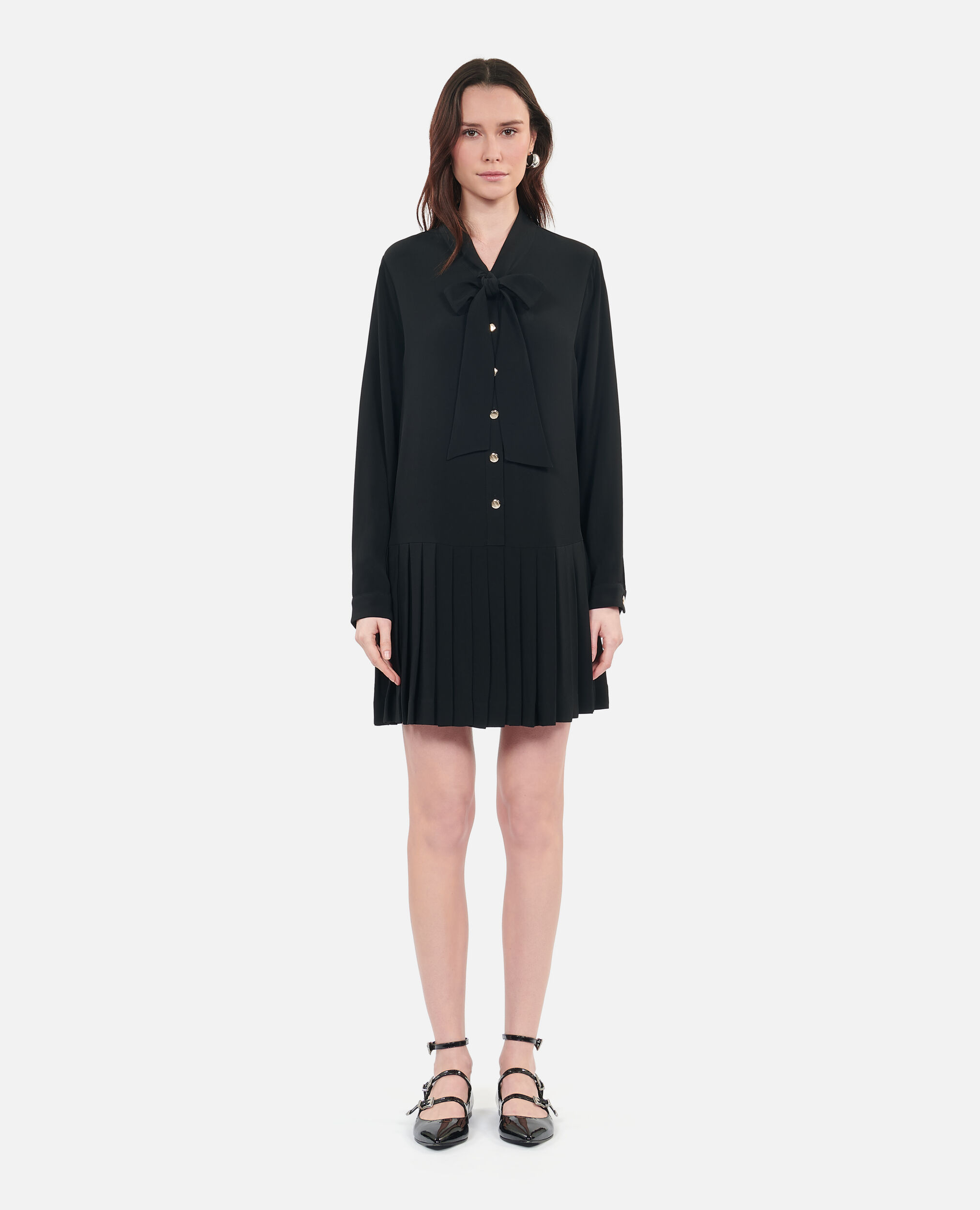 Vestido negro corto plisado, BLACK, hi-res image number null