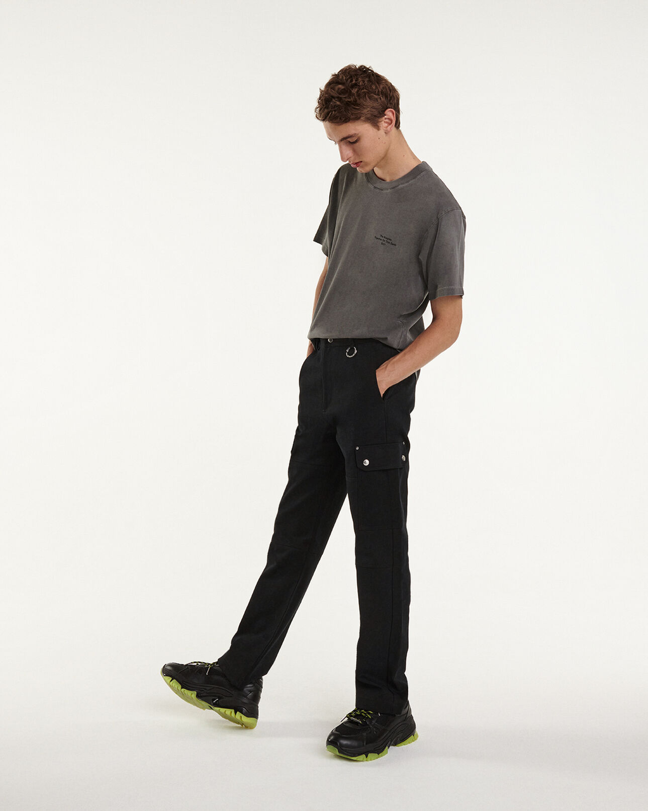 The Kooples HOMME GREY t-shirt gris coton à imprimés contrastés