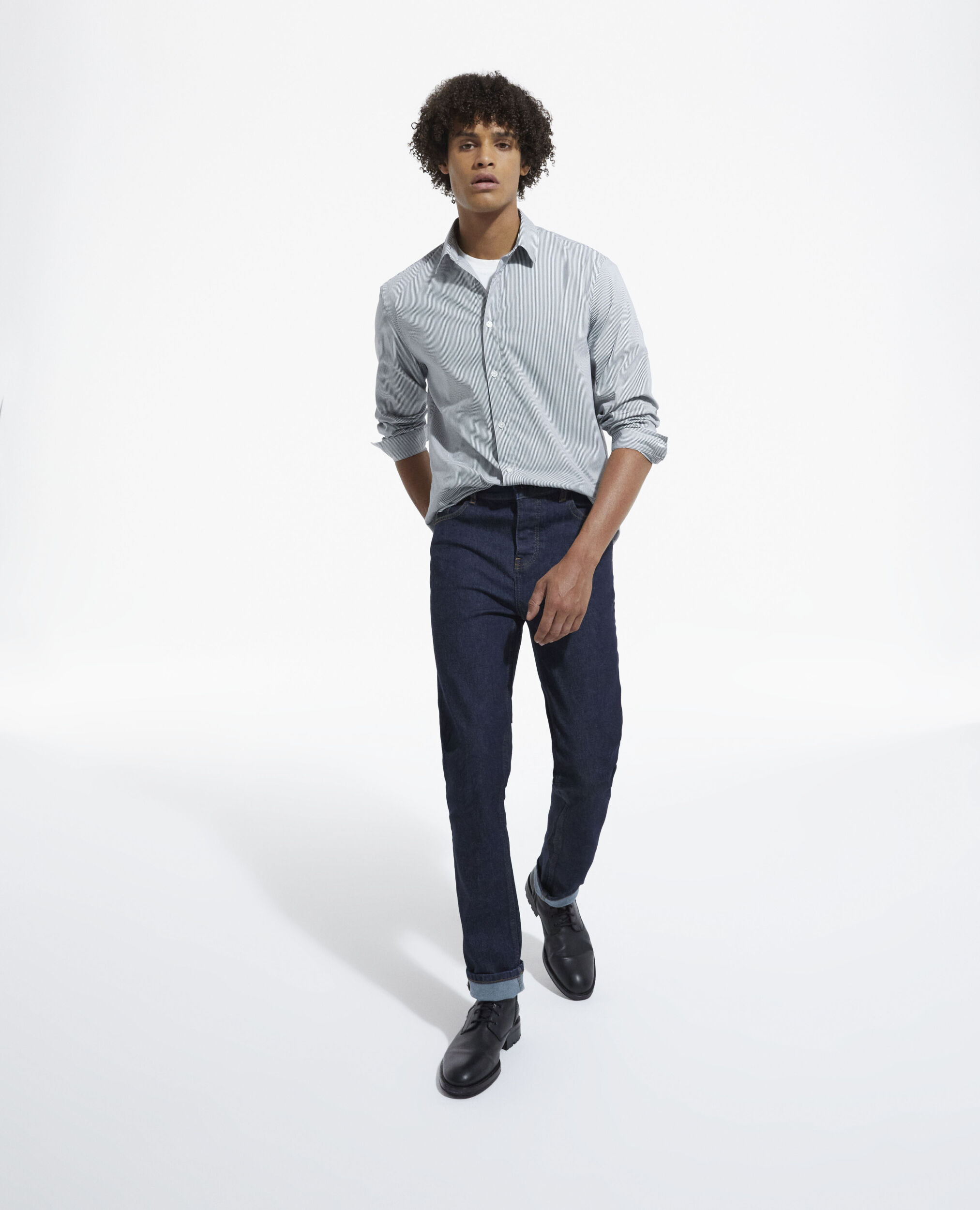 Striped shirt with classic collar, GREY-WHITE, hi-res image number null