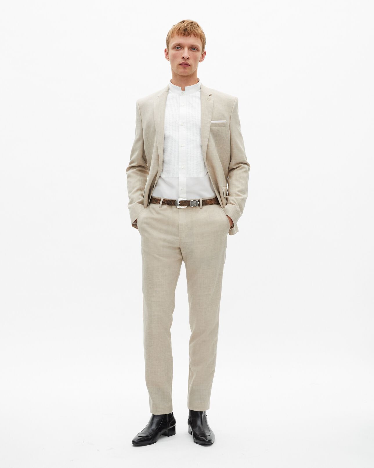 The Kooples HERREN BEIGE beigefarbene, schmal geschnittene anzugjacke aus wolle