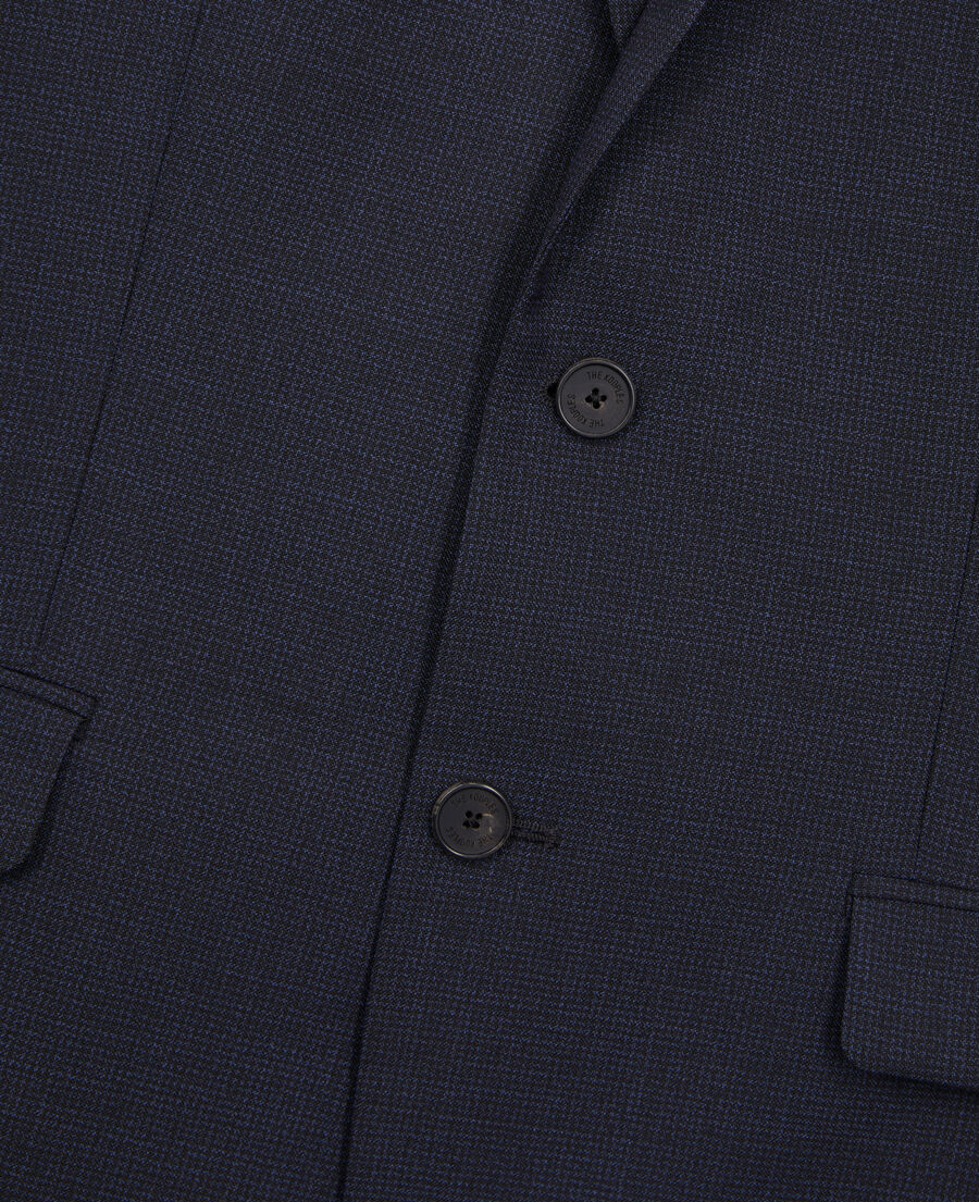 veste de costume bleu marine en laine à micro motifs