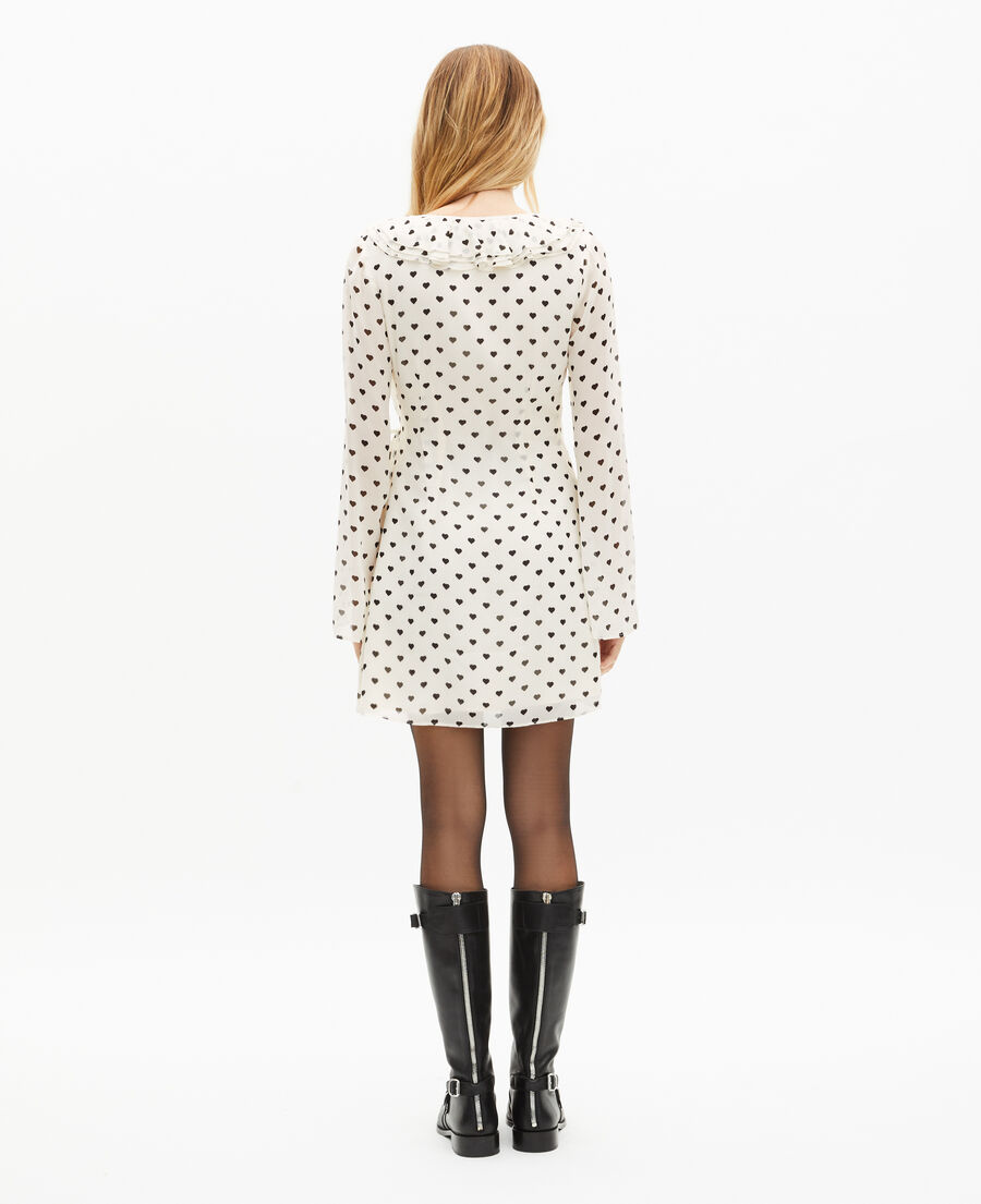 The Kooples FEMME WHITE / BLACK robe courte portefeuille imprim&eacute; c&oelig;urs &eacute;crue