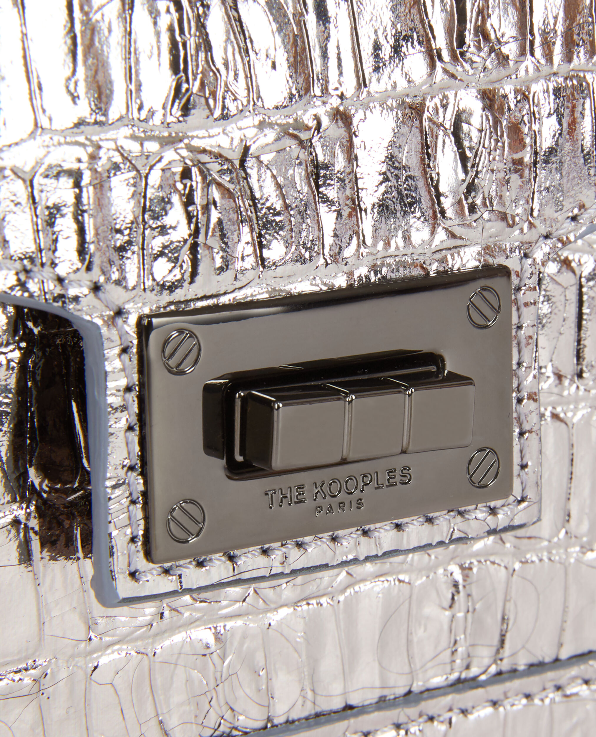 Emily small crocodile effect silver leather bag | The Kooples US