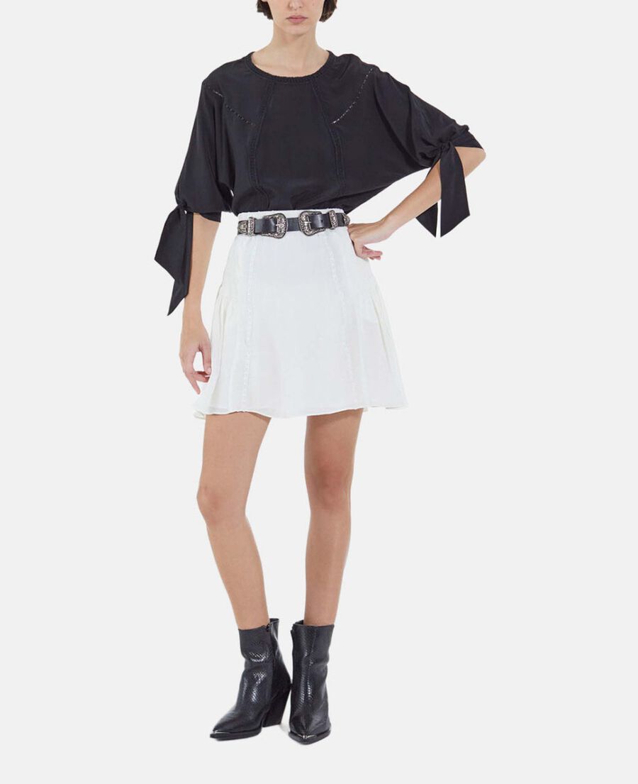 short ecru silk skirt with ribbon detail