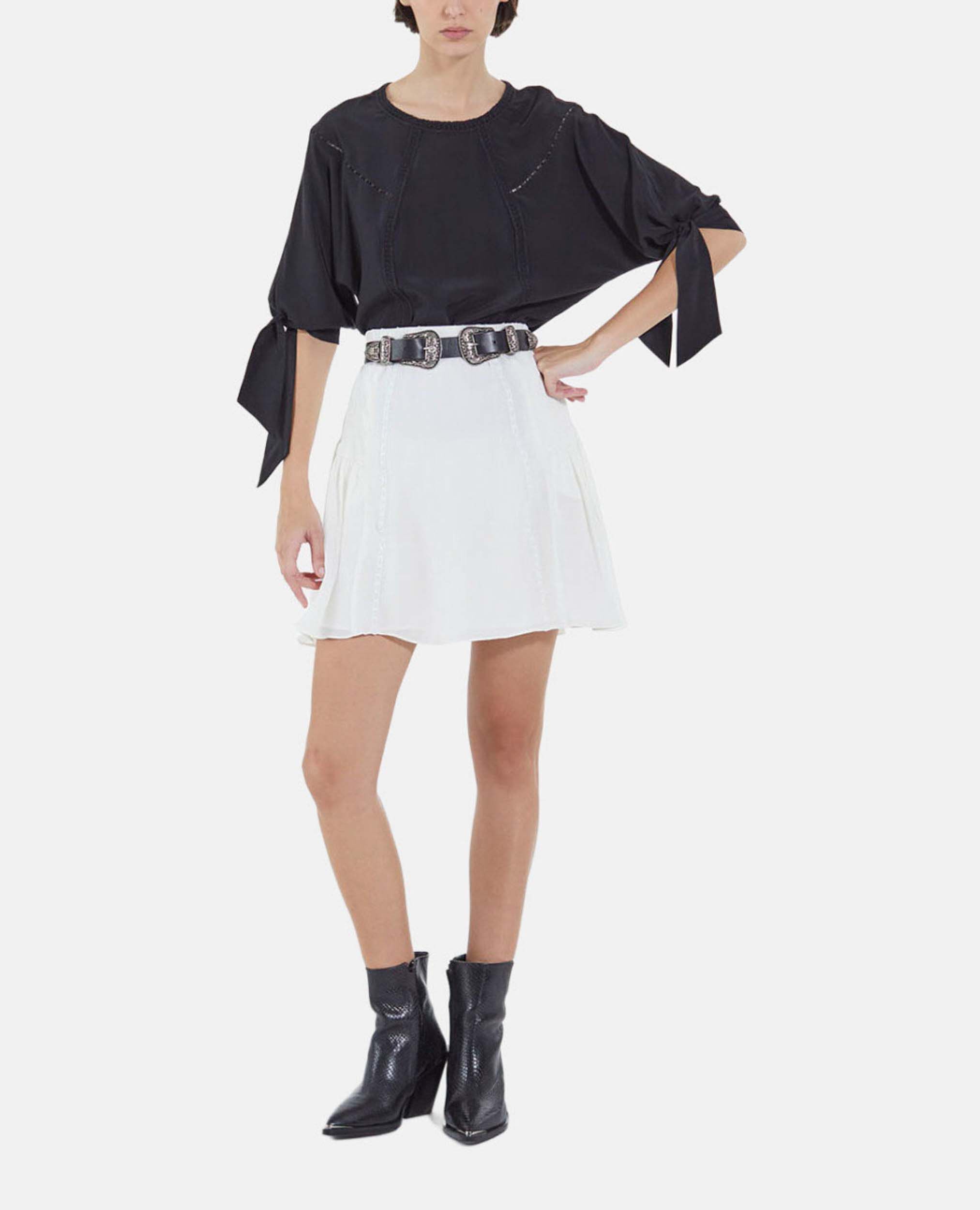 Short ecru silk skirt with ribbon detail, OFF WHITE, hi-res image number null