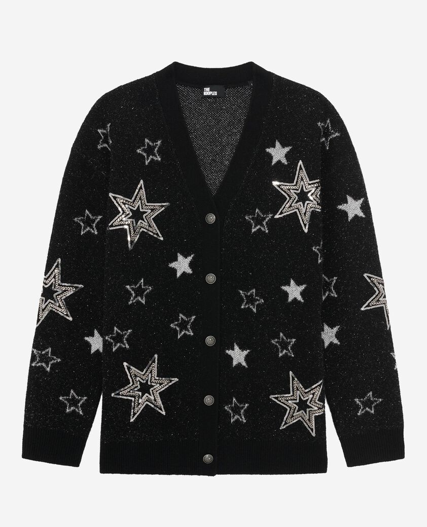 The Kooples WOMEN BLACK black sequin star pattern wool cardigan
