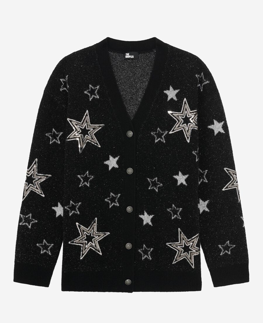 The Kooples F BLACK black sequin star pattern wool cardigan