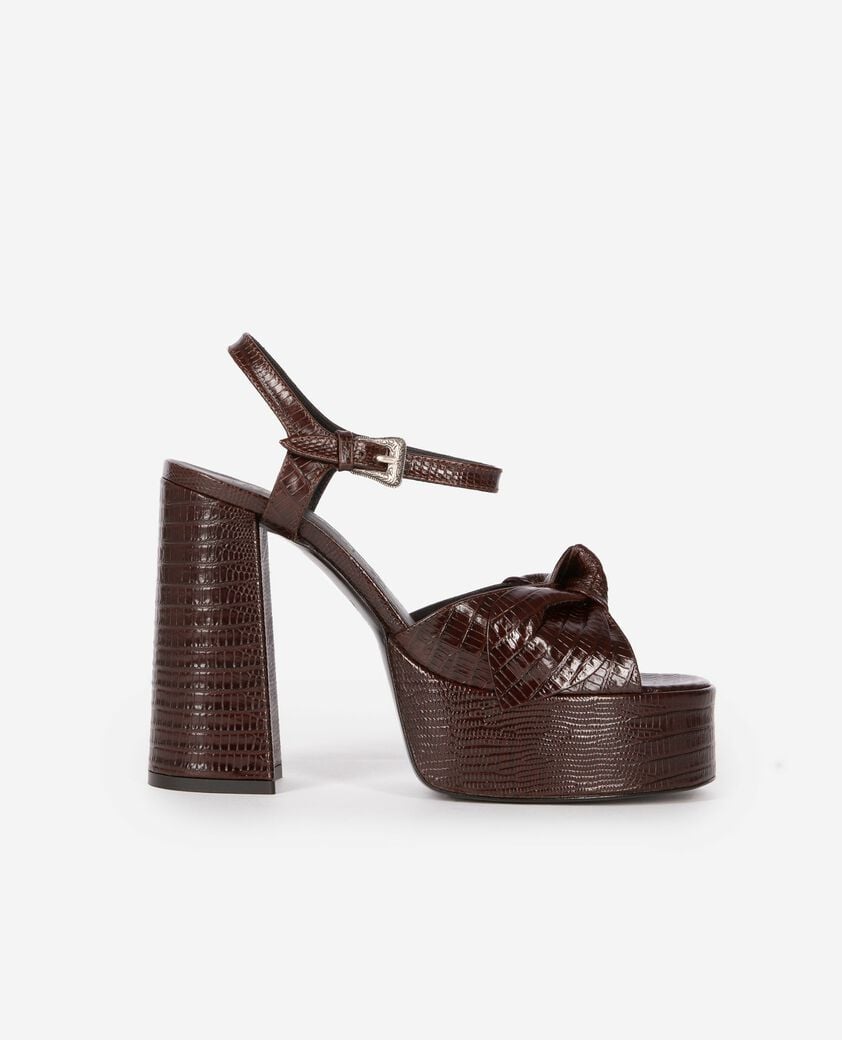The Kooples WOMEN BROWN brown leather heeled sandals