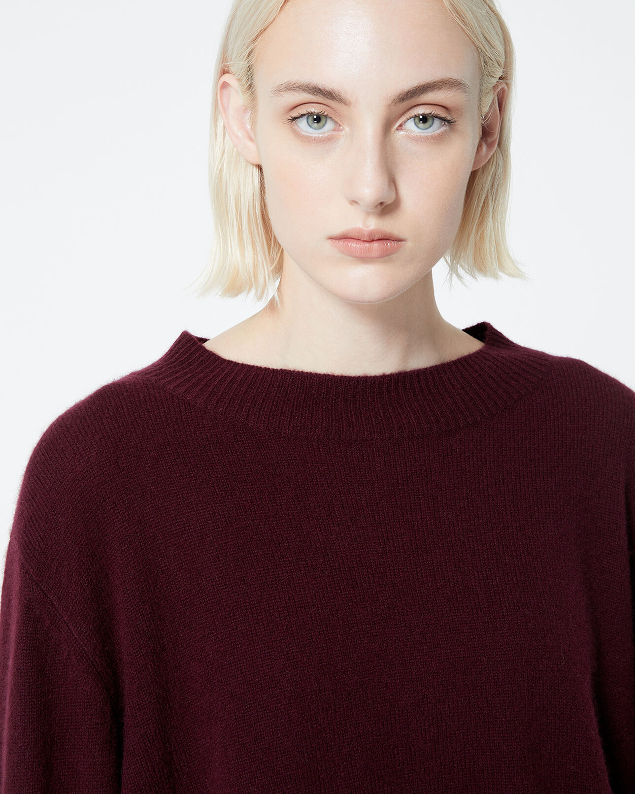 The Kooples WOMEN BORDEAUX burgundy cashmere sweater with crew neck