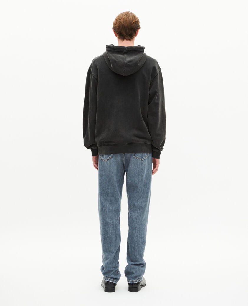 The Kooples MEN BLACK WASHED zipped sweatshirt with black silk-screen print