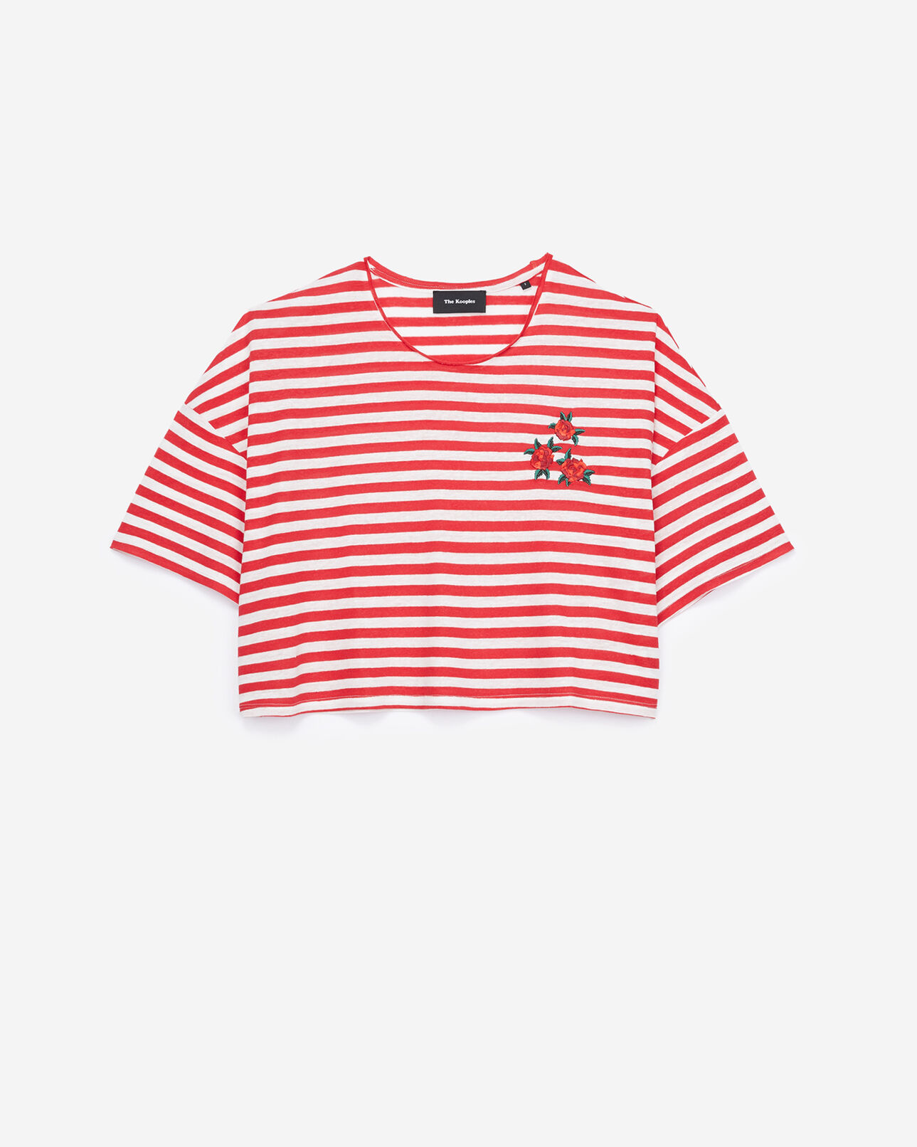 The Kooples WOMEN ECRU RED red and white striped cropped t-shirt