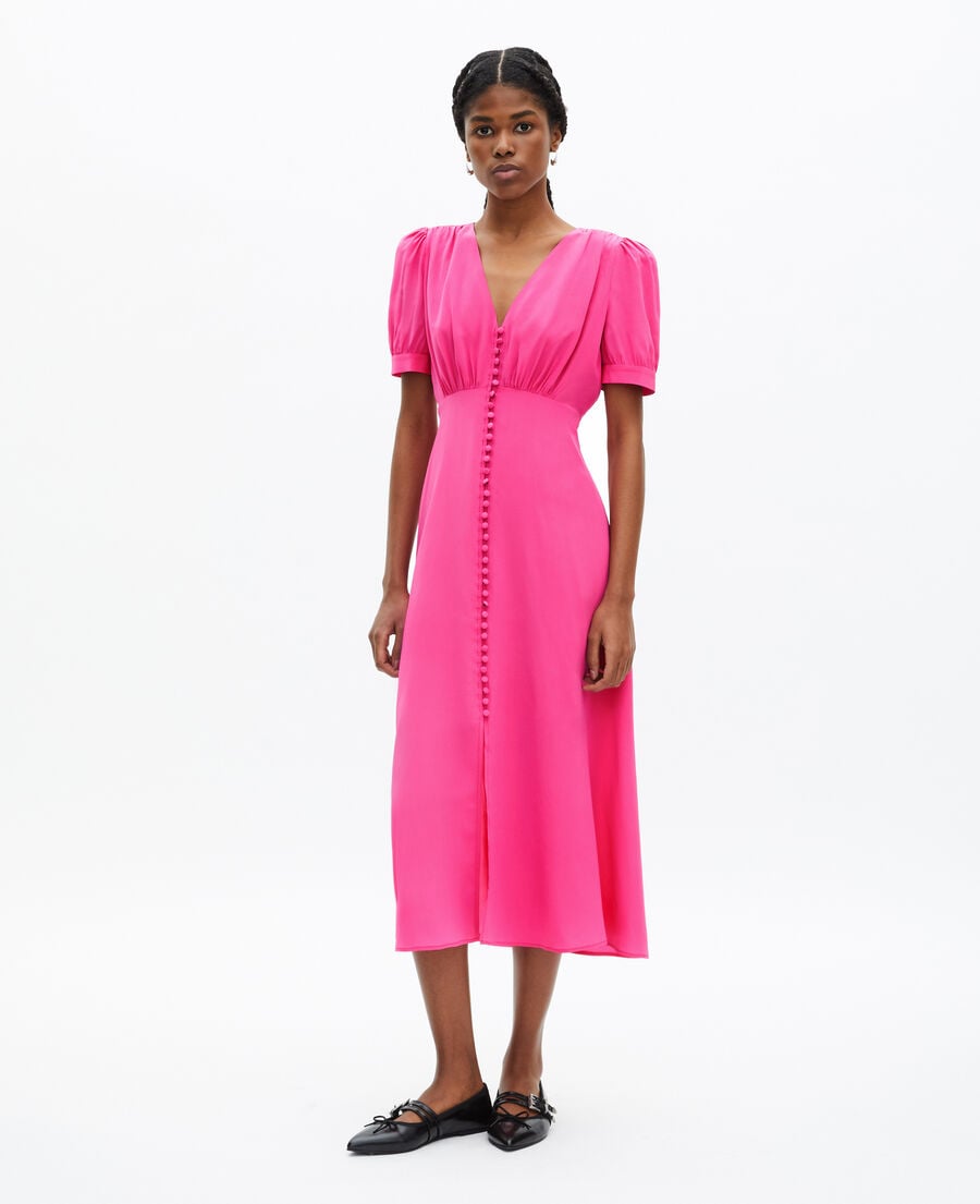 The Kooples WOMEN FUSHIA long dress with pink silk buttoning