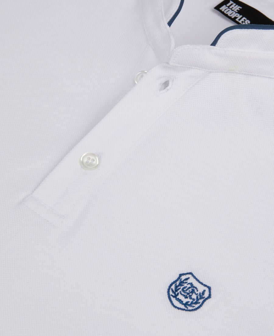 The Kooples HOMME WHITE / BLUE polo en coton piqué blanc