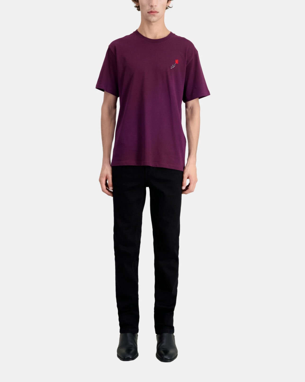 The Kooples HERREN BORDEAUX bordeauxrotes t-shirt herren mit blumen-stickerei