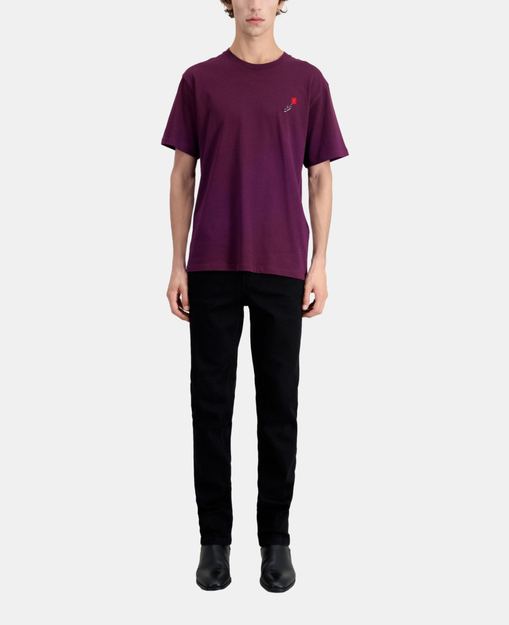 The Kooples MEN BORDEAUX men's burgundy t-shirt with flower embroidery