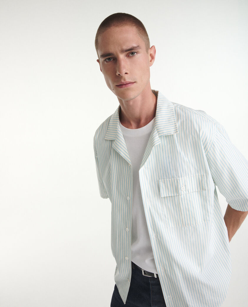 The Kooples HOMBRE BABY BLUE - YELLOW camisa cuello hawaiano crudo azul rayas