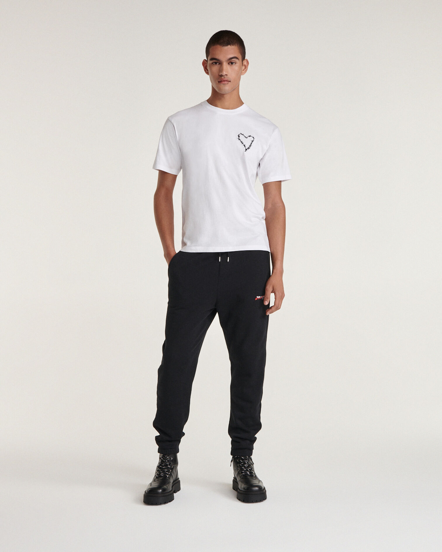 T-shirt blanc à logo cœur cousu, WHITE, hi-res image number null