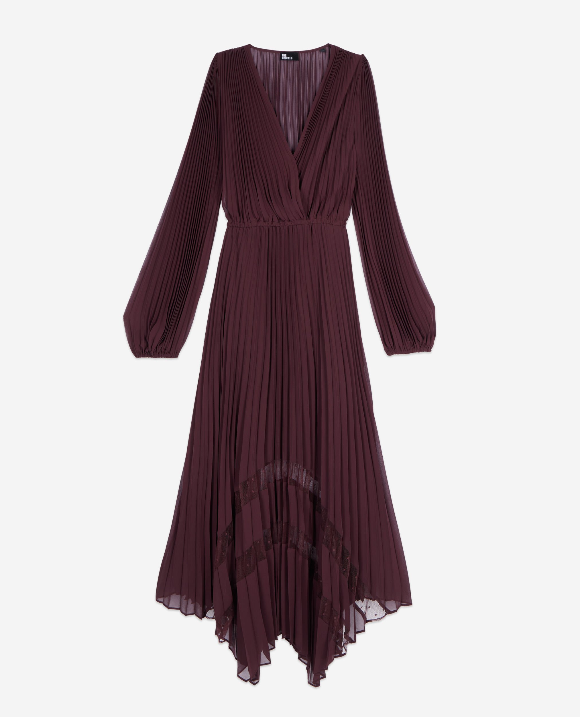 Long burgundy pleated dress, BURGUNDY, hi-res image number null