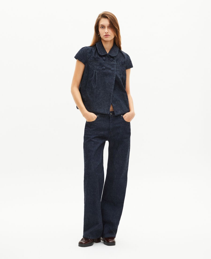 The Kooples FEMME BLUE ELECTRIC blouson manches courtes en denim bleu foncé