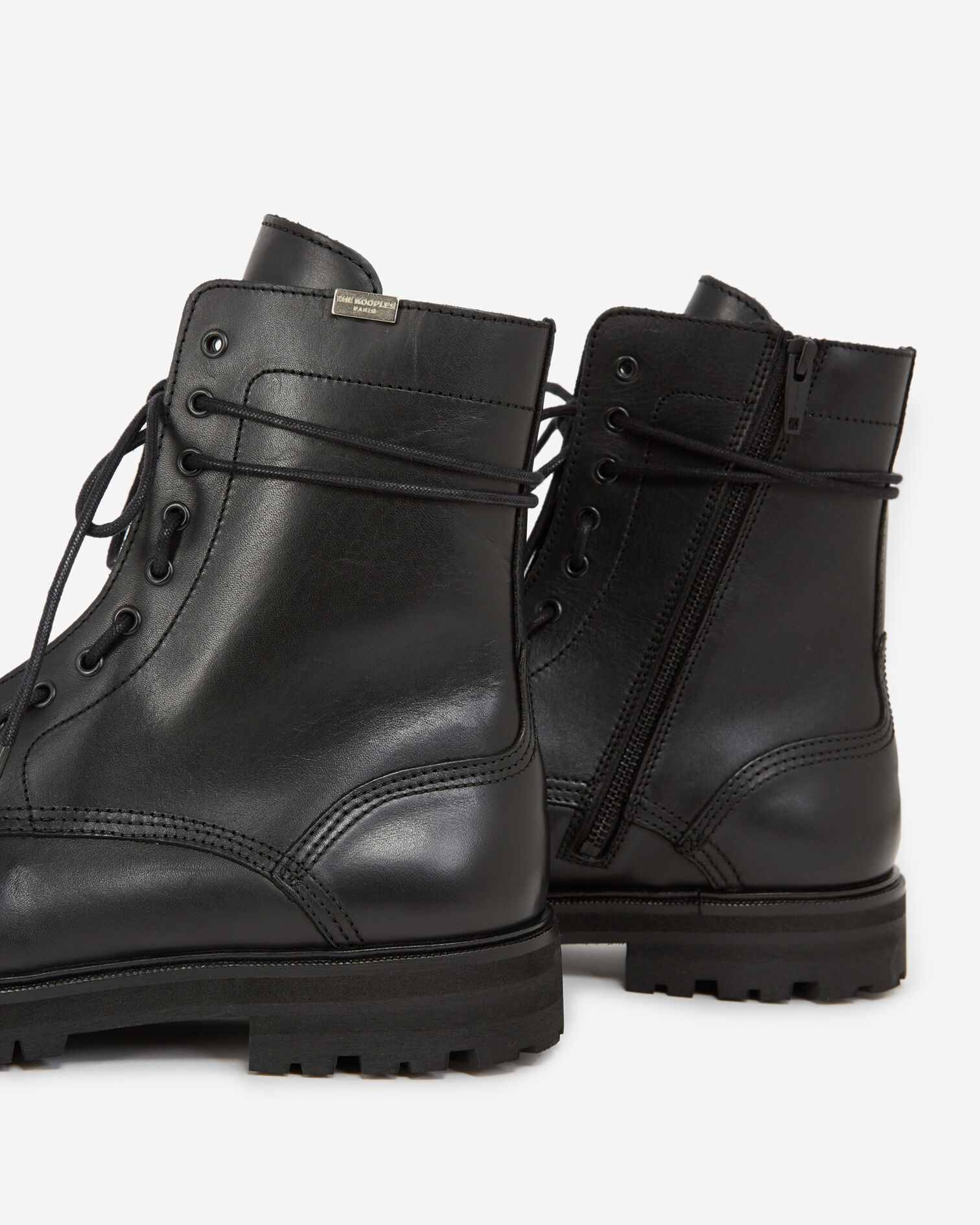 Boots schwarz Lederdetail Schnürung seitlich, BLACK, hi-res image number null