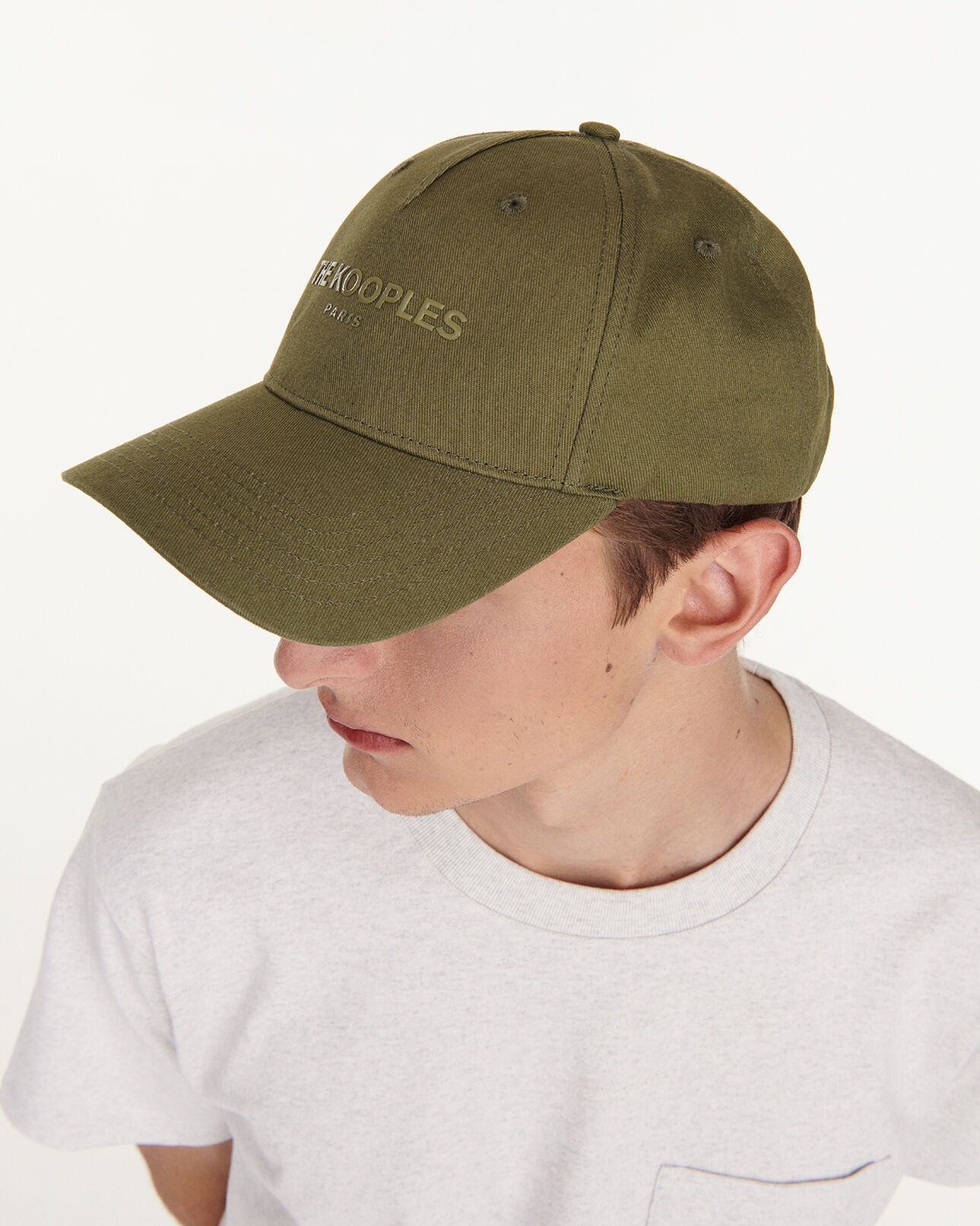 The Kooples MEN KAKI khaki cap in cotton with logo