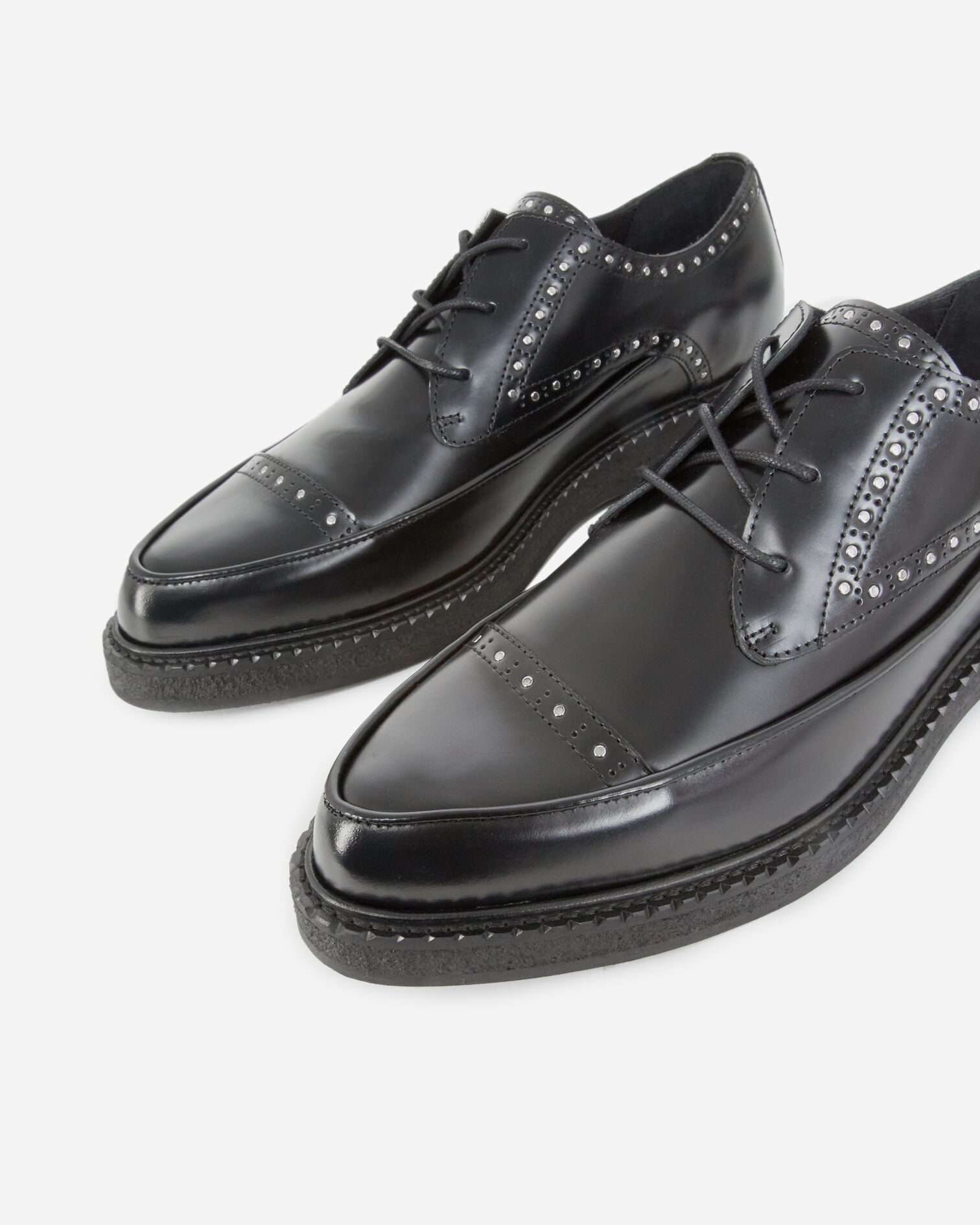 Chaussures noires cuir à détail clouté, BLACK, hi-res image number null