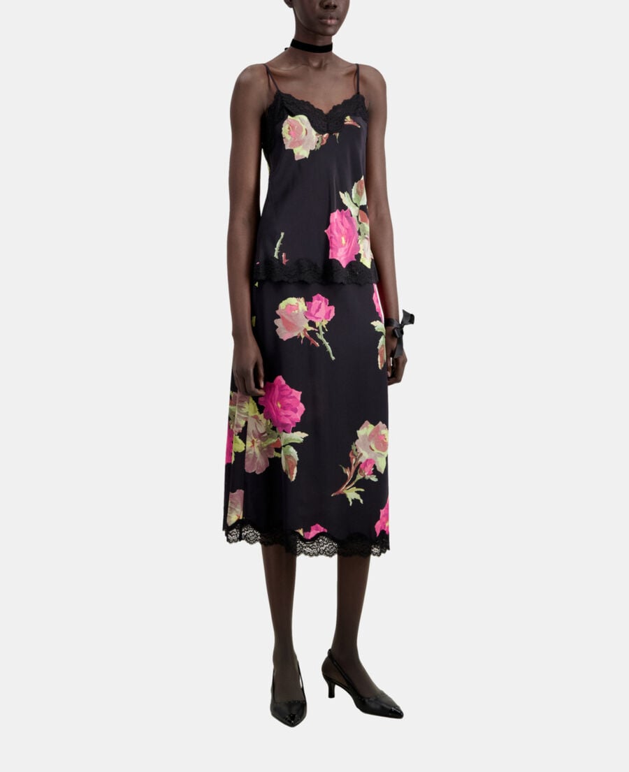 The Kooples WOMEN PINK BLACK printed silk camisole with lace