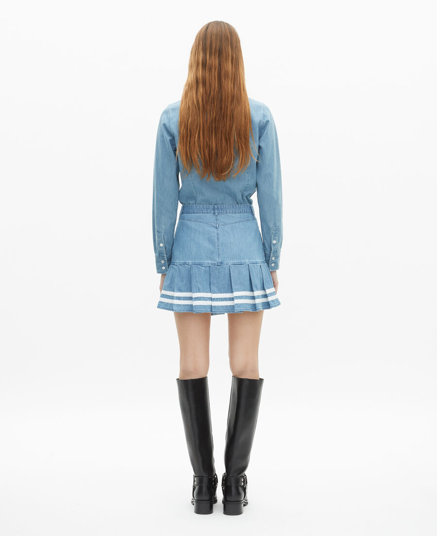 The Kooples WOMEN BABY BLUE short pleated denim skirt