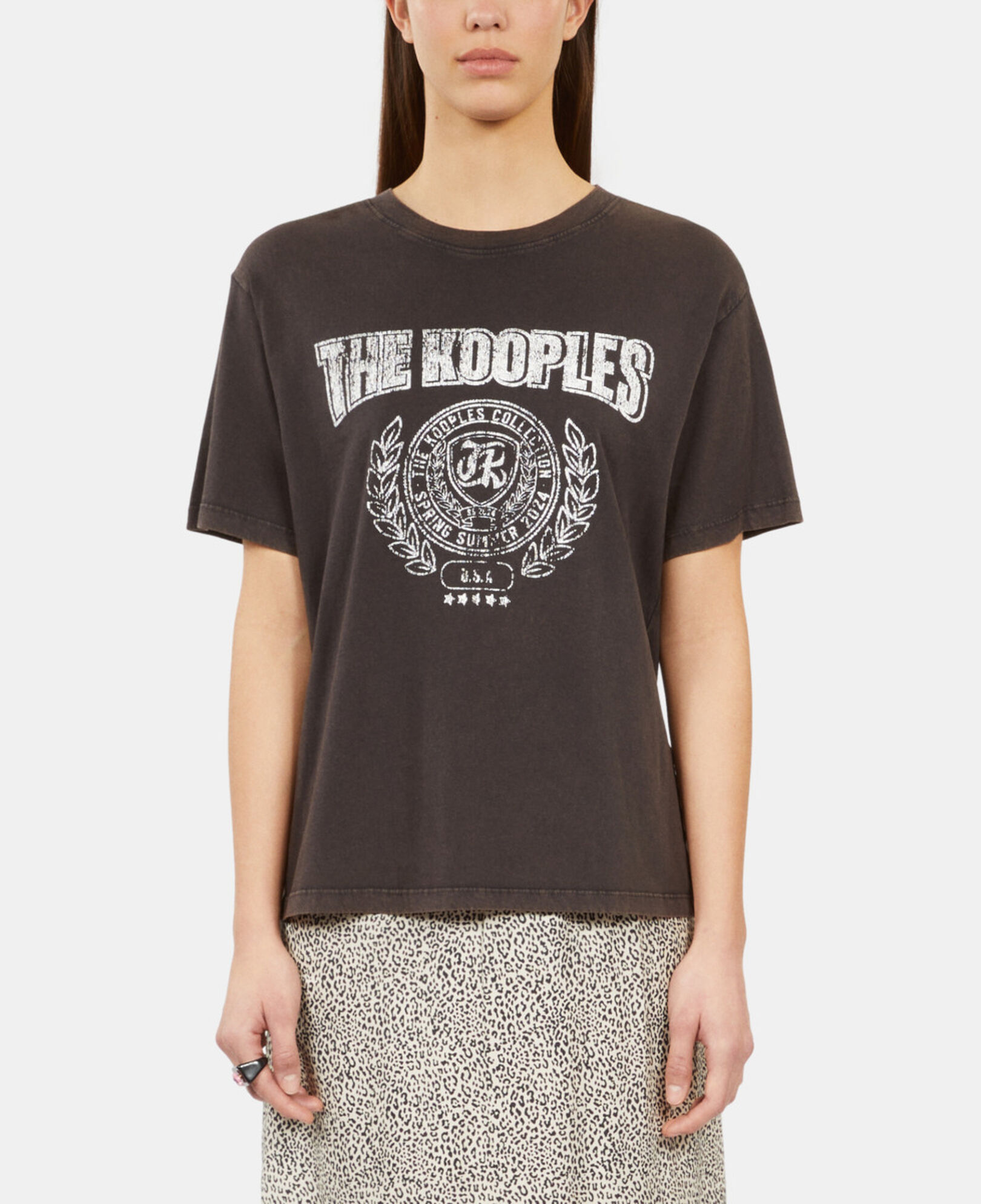 The Kooples WOMEN CARBONE carbon grey t-shirt with blazon serigraphy