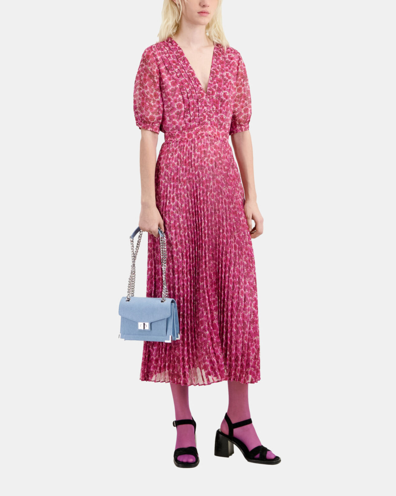 The Kooples FEMME PINK robe longue plissée fleurie