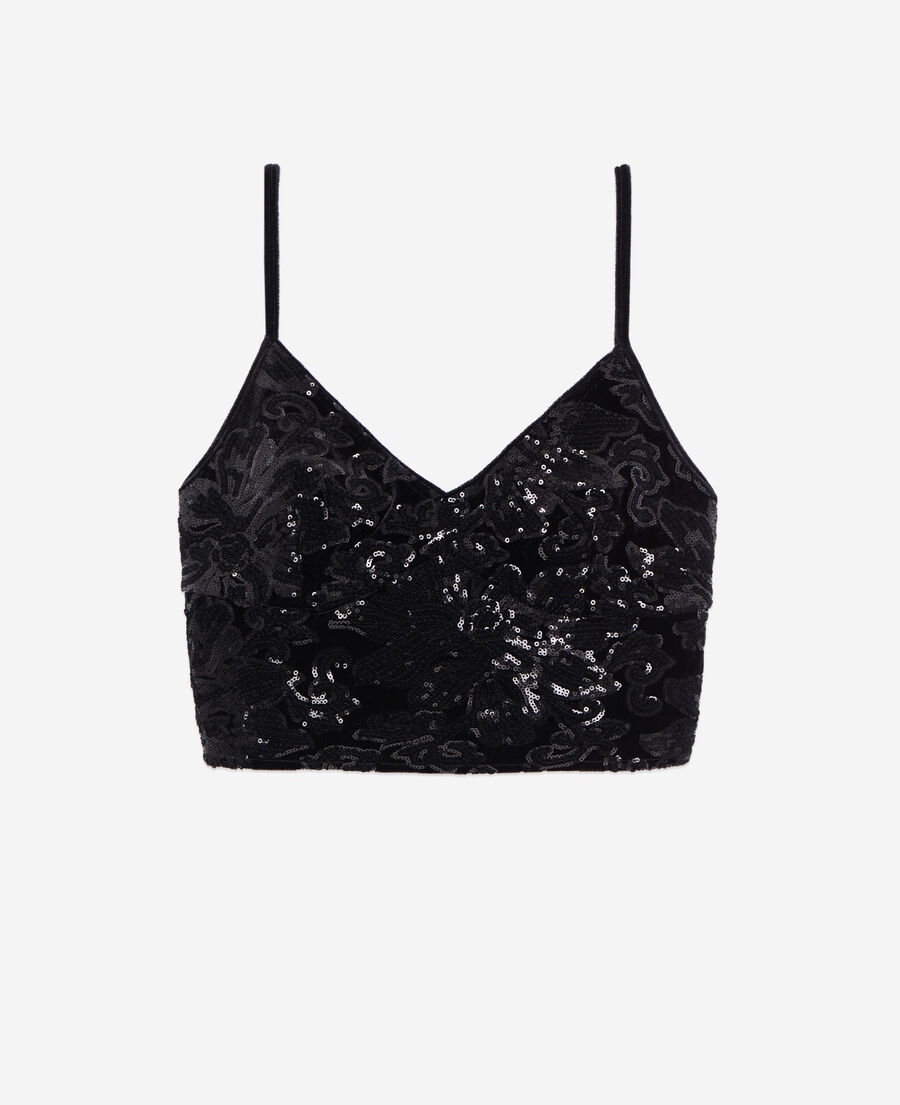 black velvet cropped top with sequins