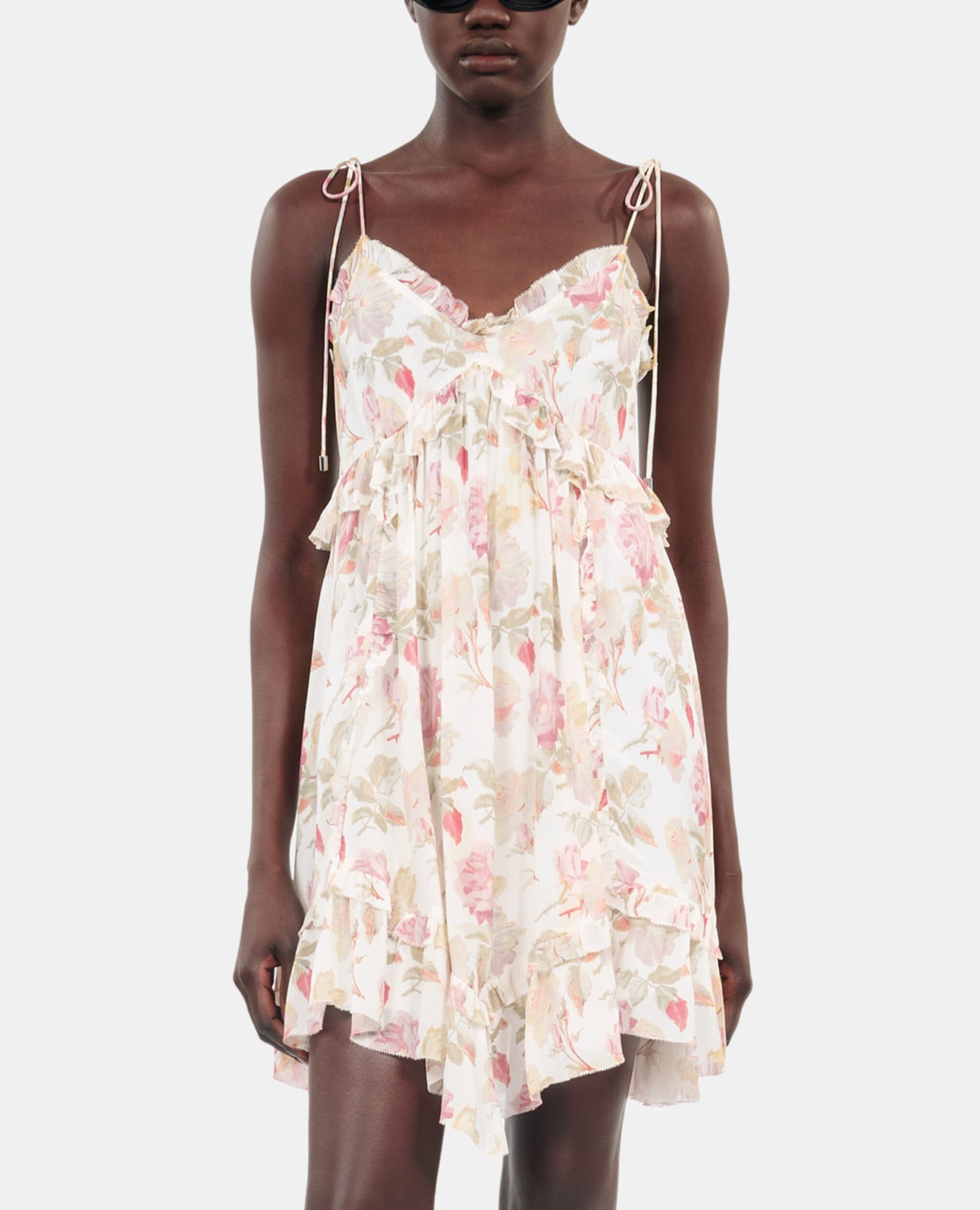 Short floral printed silk dress, BEIGE / RED, hi-res image number null
