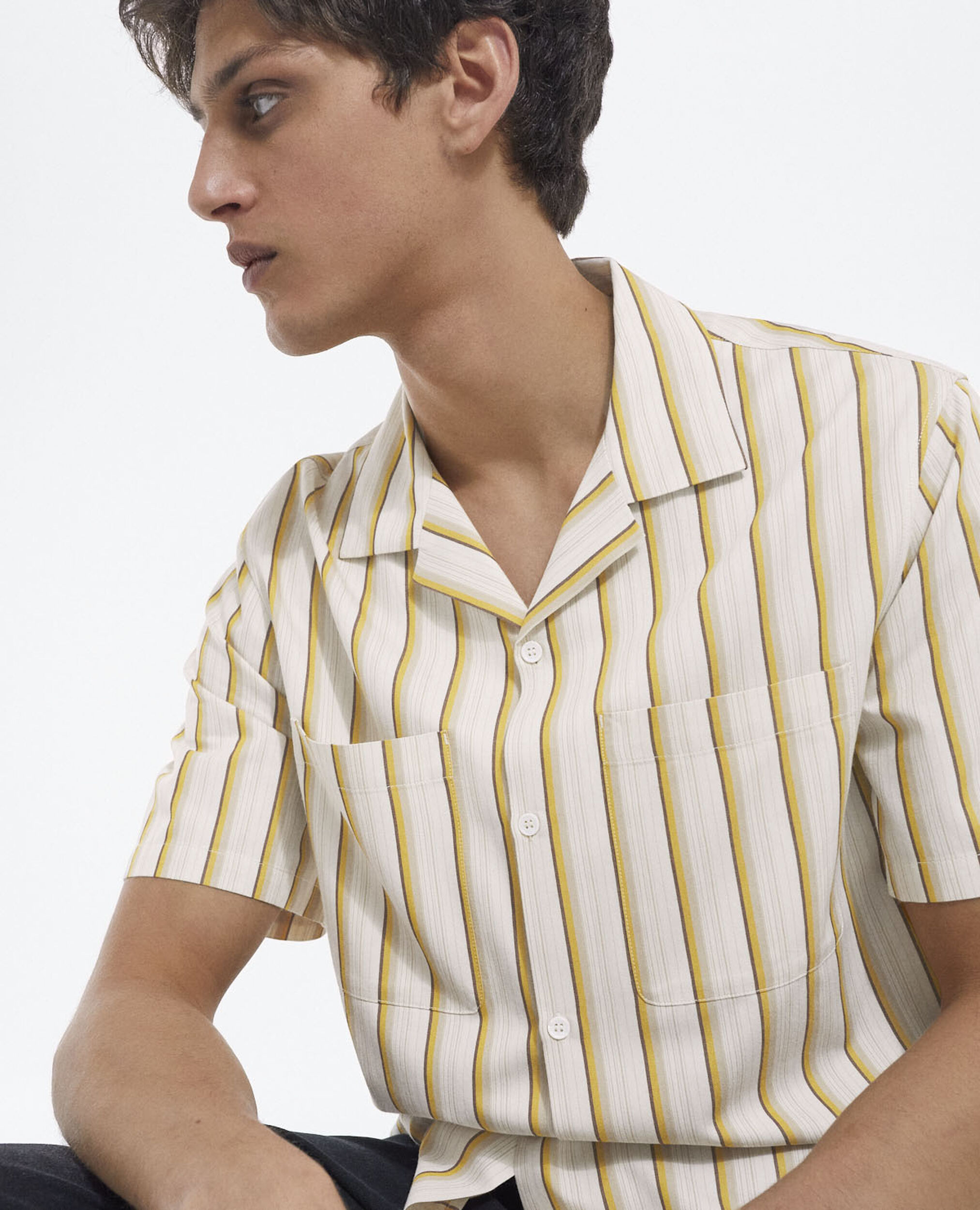 White - yellow striped Hawaiian-collar shirt, ORANGE ECRU, hi-res image number null