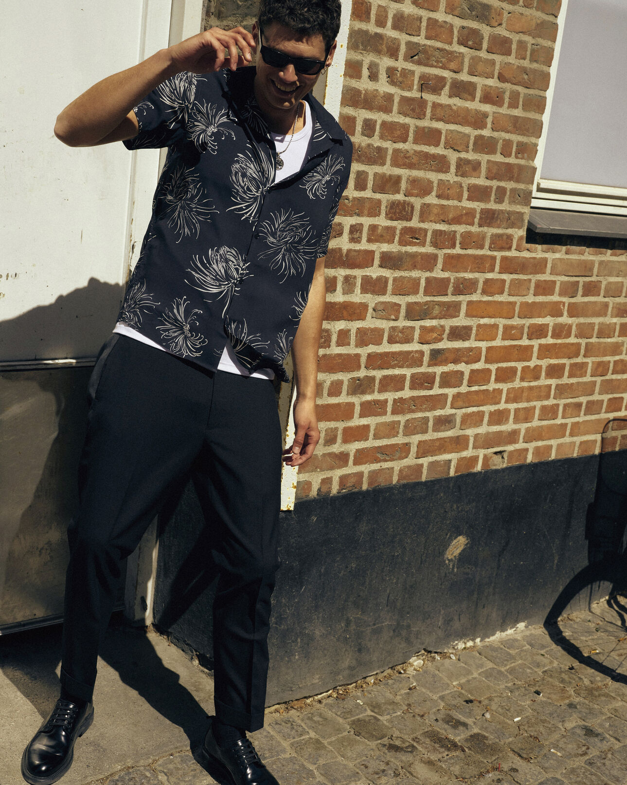 The Kooples MEN BLACK wool trousers with satin bands and turn-ups at the bottom of the legs