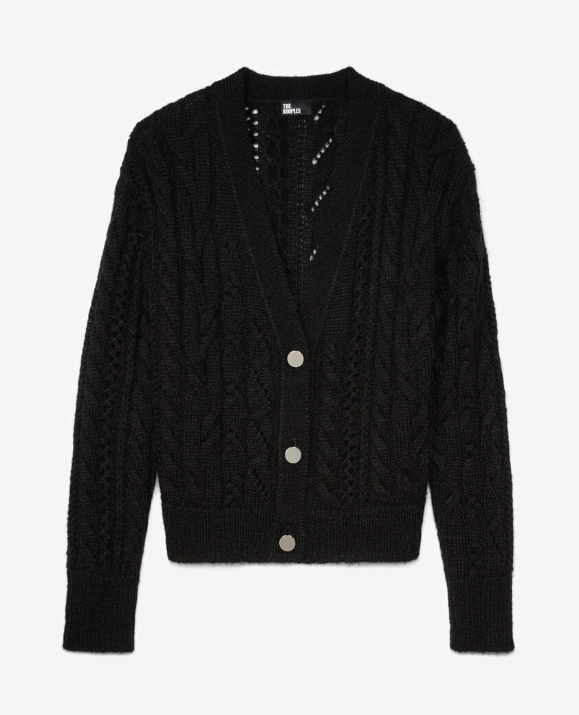 The Kooples FEMME BLACK cardigan en mélange de laine torsadé noir