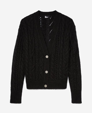 The Kooples F BLACK black cable-knit wool-blend cardigan