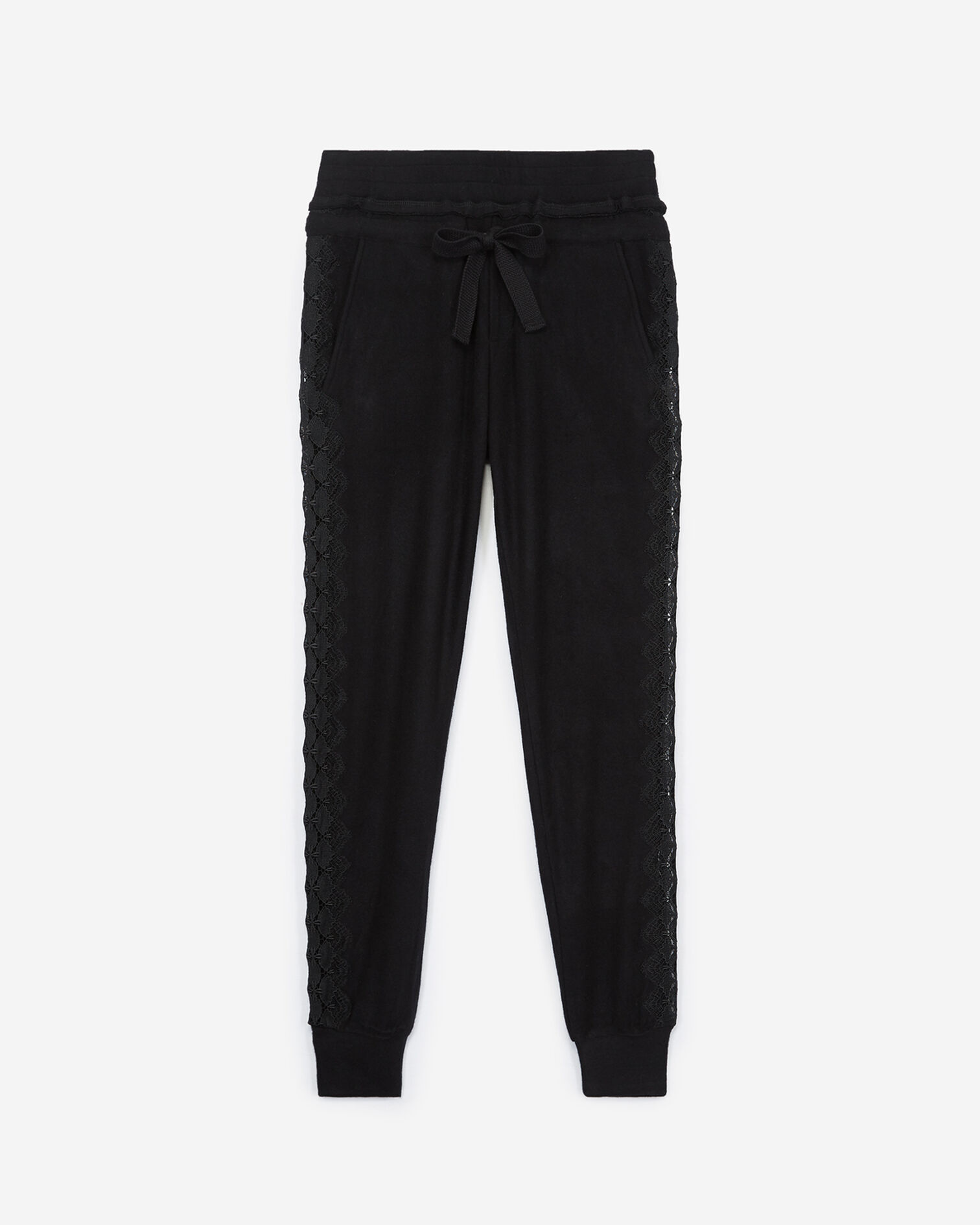 Schwarze Molton-Jogginghose mit Spitze, BLACK, hi-res image number null