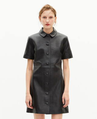 The Kooples FEMME BLACK robe courte en cuir noire