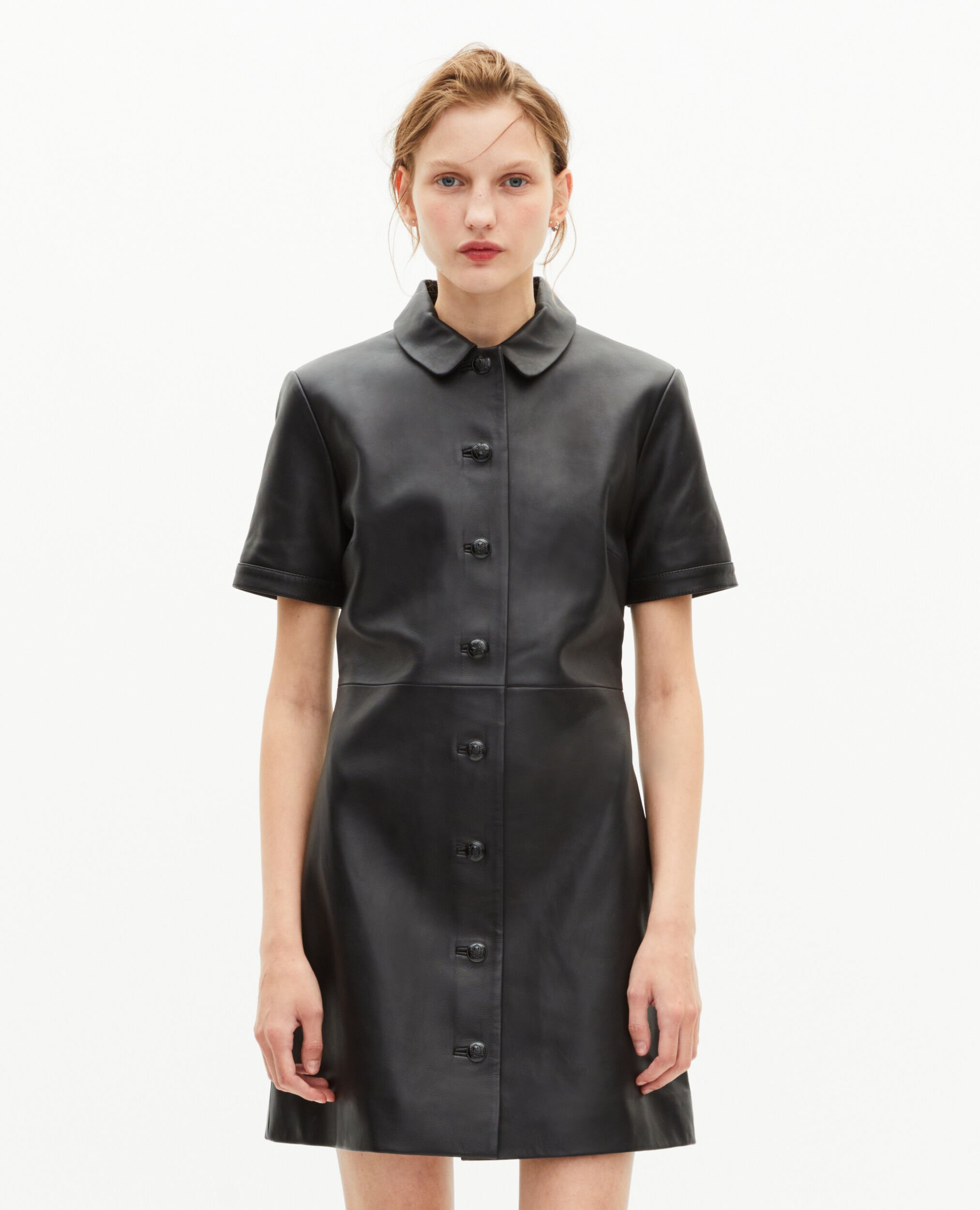 Kurzes schwarzes Lederkleid, BLACK, hi-res image number null