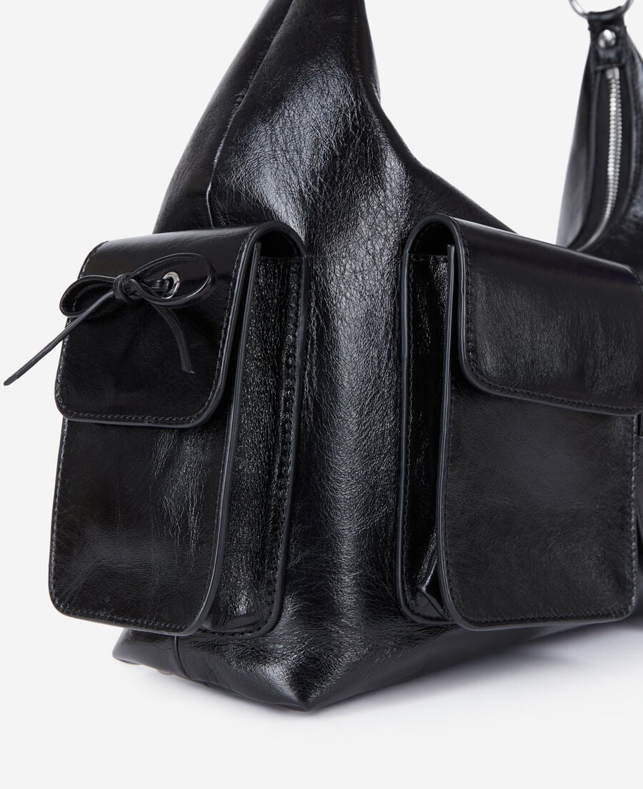 The Kooples FEMME BLACK sac amelia xl en cuir craquelé noir
