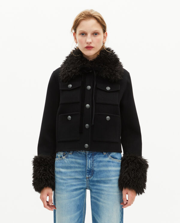 The Kooples FEMME BLACK blouson col sherpa noir