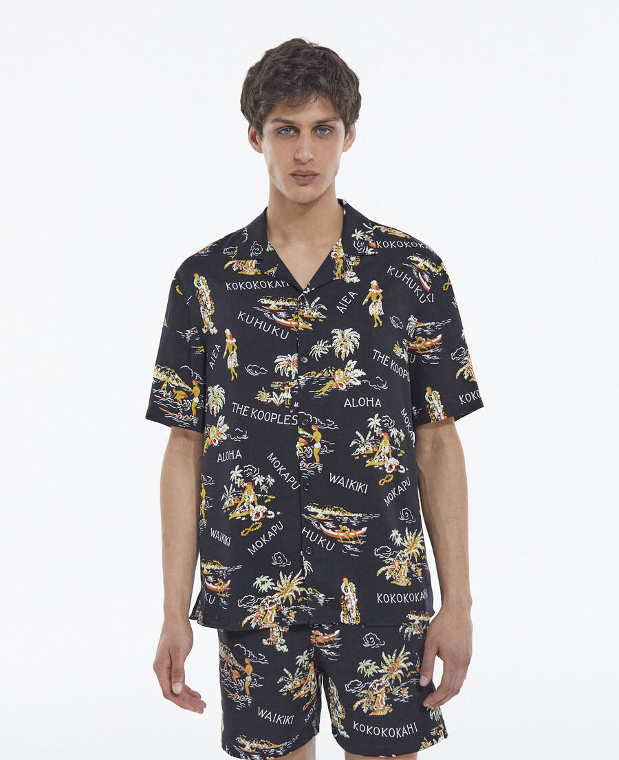 men’s black shirt with floral print