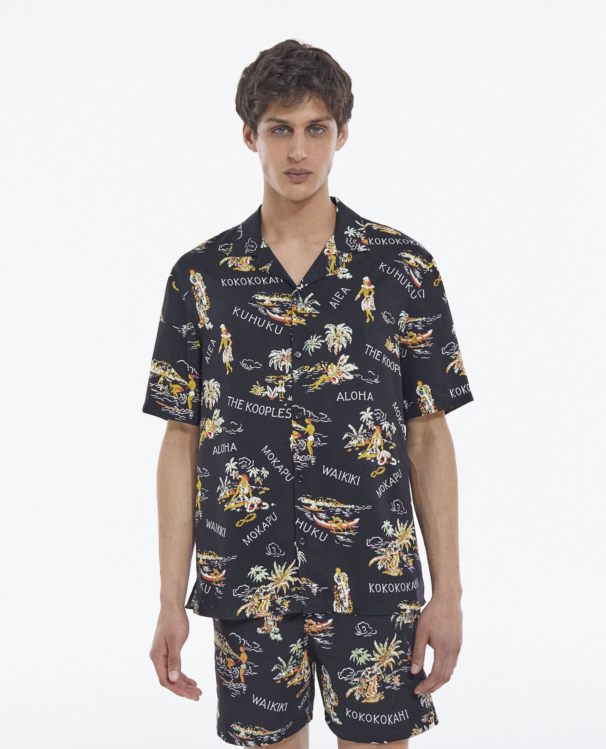 Men’s black shirt with floral print, BLACK / YELLOW, hi-res image number null