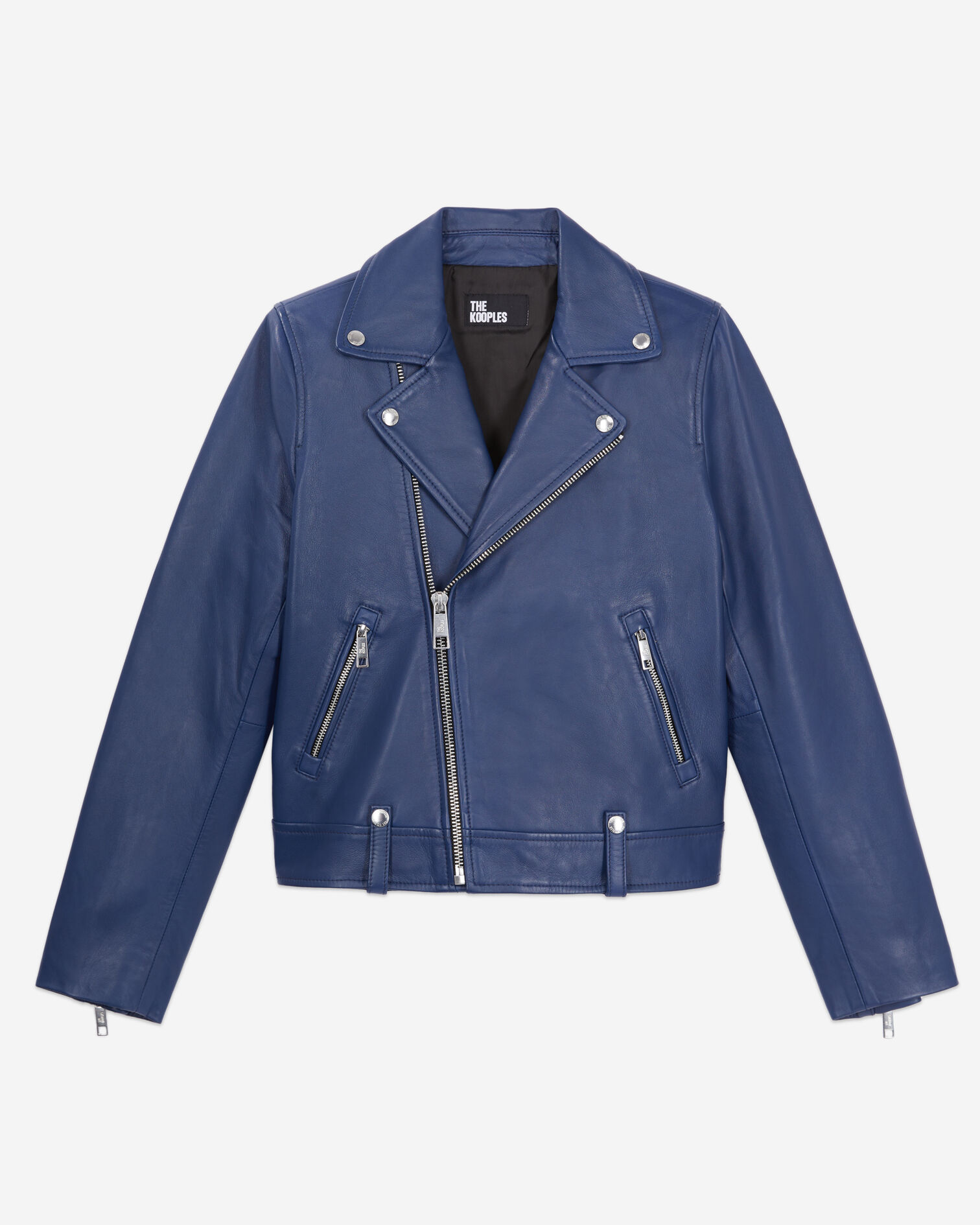 Blue leather biker jacket, ROYAL BLUE - DARK NAVY, hi-res image number null