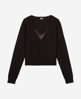 The Kooples F BLACK trompe l'oeil effect sweater with black lace