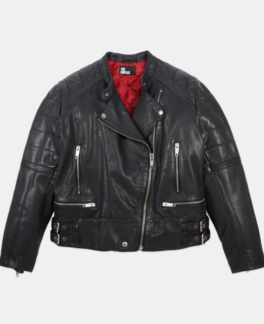 The Kooples DAMEN BLACK schwarzer blouson im bikerstil aus leder