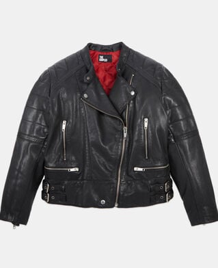 The Kooples DAMEN BLACK schwarzer blouson im bikerstil aus leder