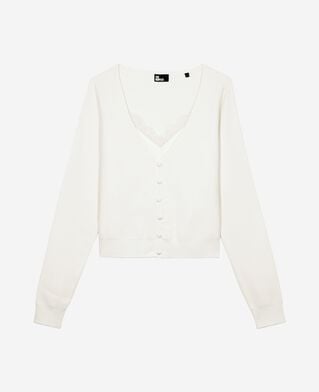 The Kooples FEMME LIGHT BEIGE pull effet trompe l'&oelig;il avec dentelle ecru